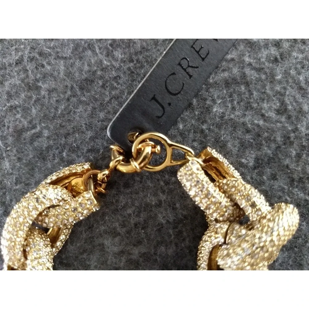 J Crew Pave Crystal‎ Chain Link Bracelet Gold-Tone Chunky Rhinestone Storage NEW